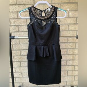 Papaya Little Black Dress Peplum Formal Dress Beaded Rhinestone Collar Neckline